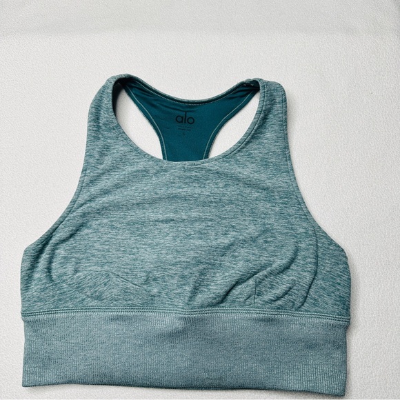 Alo Yoga Alosoft Serenity Sports Bra- Seagrass Heather - Picture 3 of 10